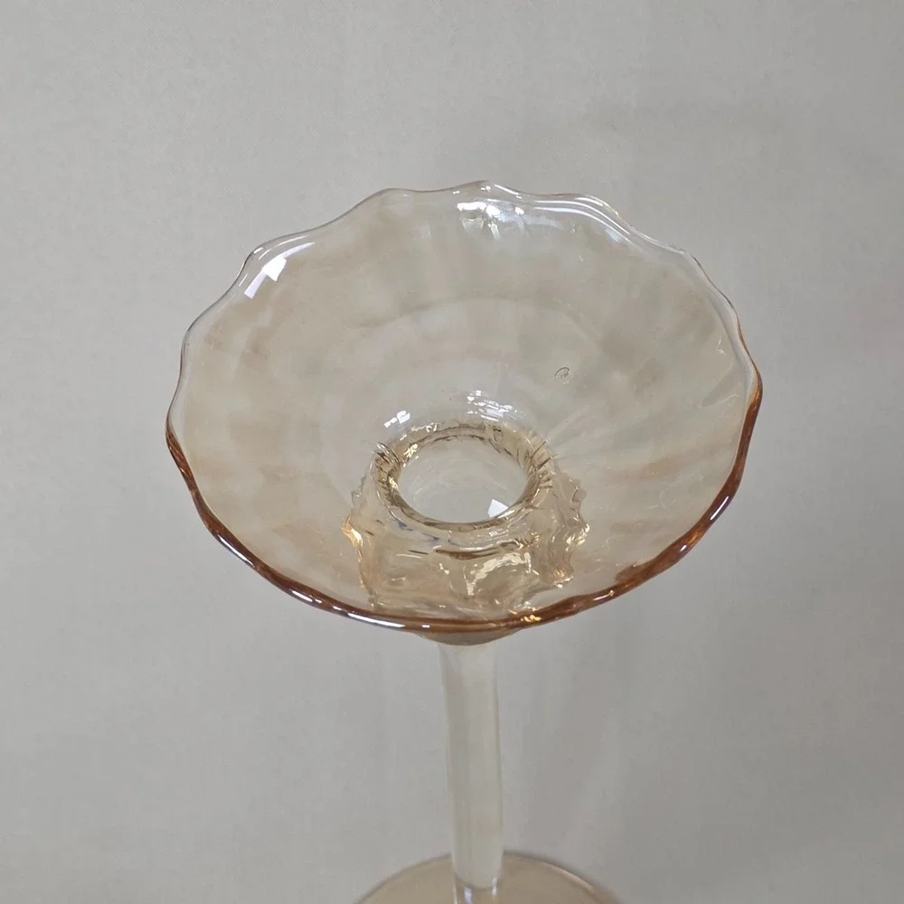 Honey Champagne Glass Candle Holder Long Stem Scalloped Rim 9
